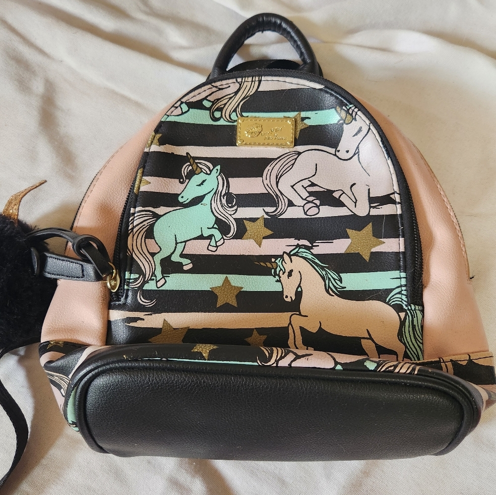 Betsey Johnson Unicorn Mini Backpack Pastel Striped Novelty